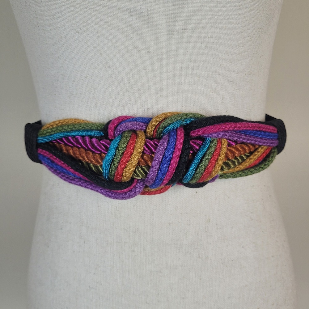 Vintage Rhea Belt One Size Multicolor Braided Cord Rope Knot Rainbow Boho80s